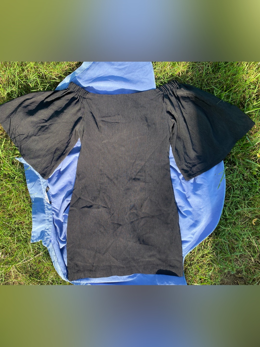 MINKPINK Black Satin Top with Navy Trim